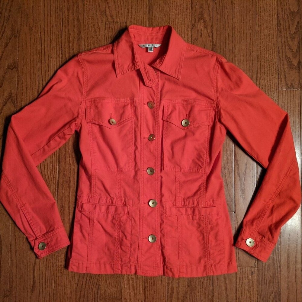 CAbi Style 727 Red Ruffle Back Jacket Gold Buttons